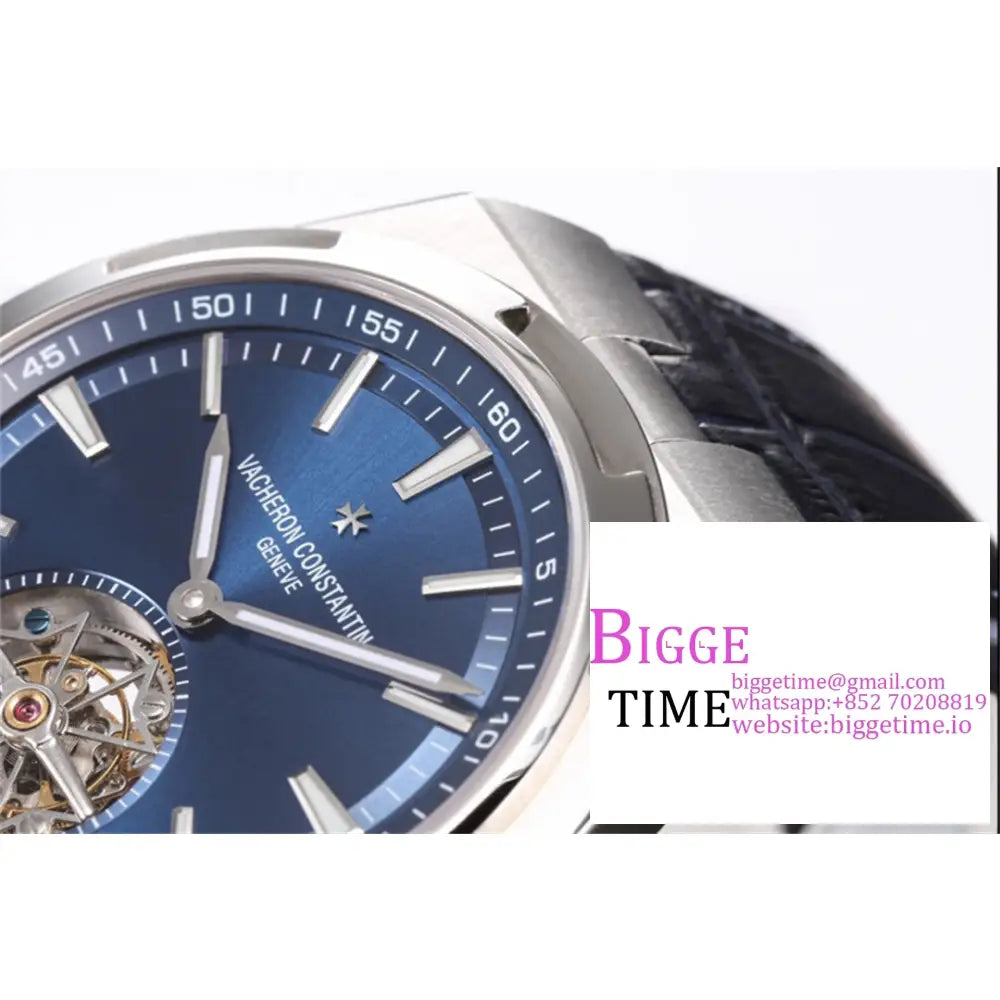 Overseas Tourbillon 42.5Mm 6000V Blue Dial Leather Strap Bbrf Tourb Vacheron Constantin