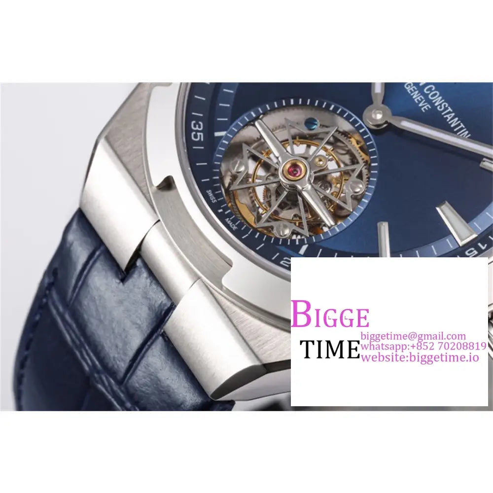 Overseas Tourbillon 42.5Mm 6000V Blue Dial Leather Strap Bbrf Tourb Vacheron Constantin