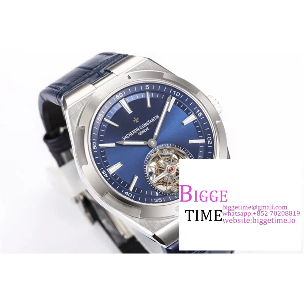 Overseas Tourbillon 42.5Mm 6000V Blue Dial Leather Strap Bbrf Tourb Vacheron Constantin