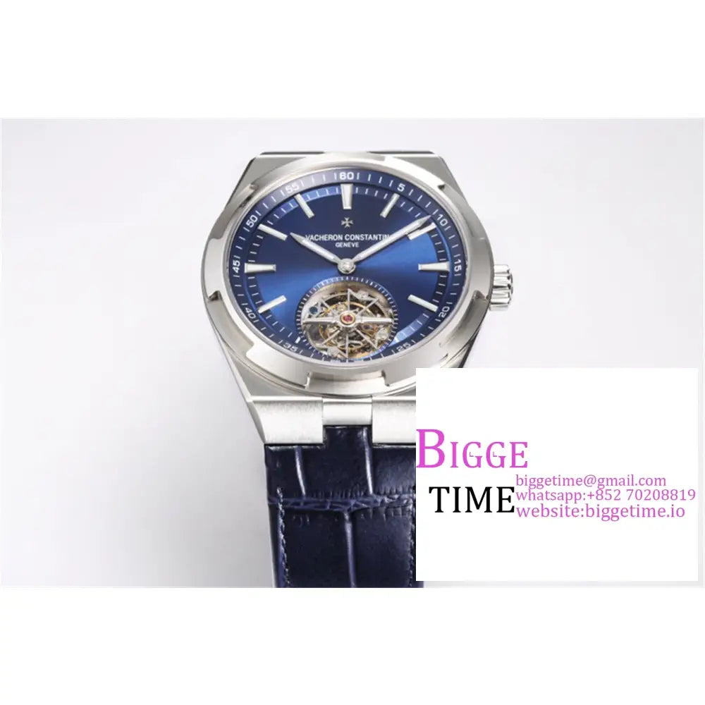 Overseas Tourbillon 42.5Mm 6000V Blue Dial Leather Strap Bbrf Tourb Vacheron Constantin