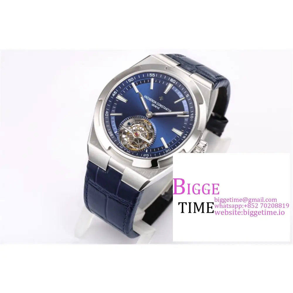 Overseas Tourbillon 42.5Mm 6000V Blue Dial Leather Strap Bbrf Tourb Vacheron Constantin