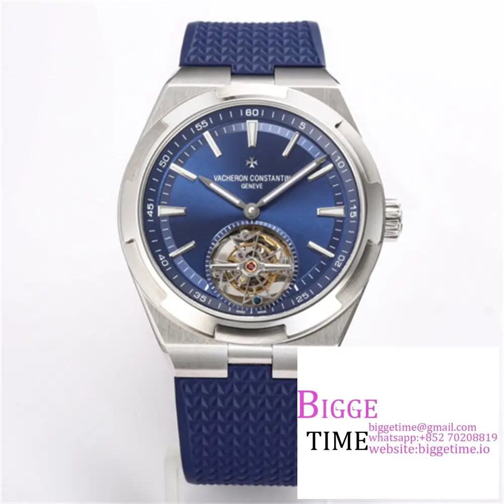 Overseas Tourbillon 42.5Mm 6000V Blue Dial Rubber Strap Bbrf Tourb Option1 Vacheron Constantin