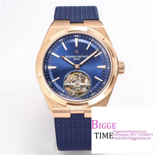 Overseas Tourbillon 42.5Mm 6000V Rg Blue Dial Leather Strap Bbrf Tourb Option1 Vacheron Constantin