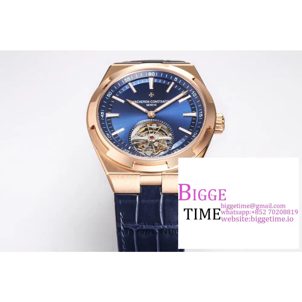 Overseas Tourbillon 42.5Mm 6000V Rg Blue Dial Leather Strap Bbrf Tourb Vacheron Constantin