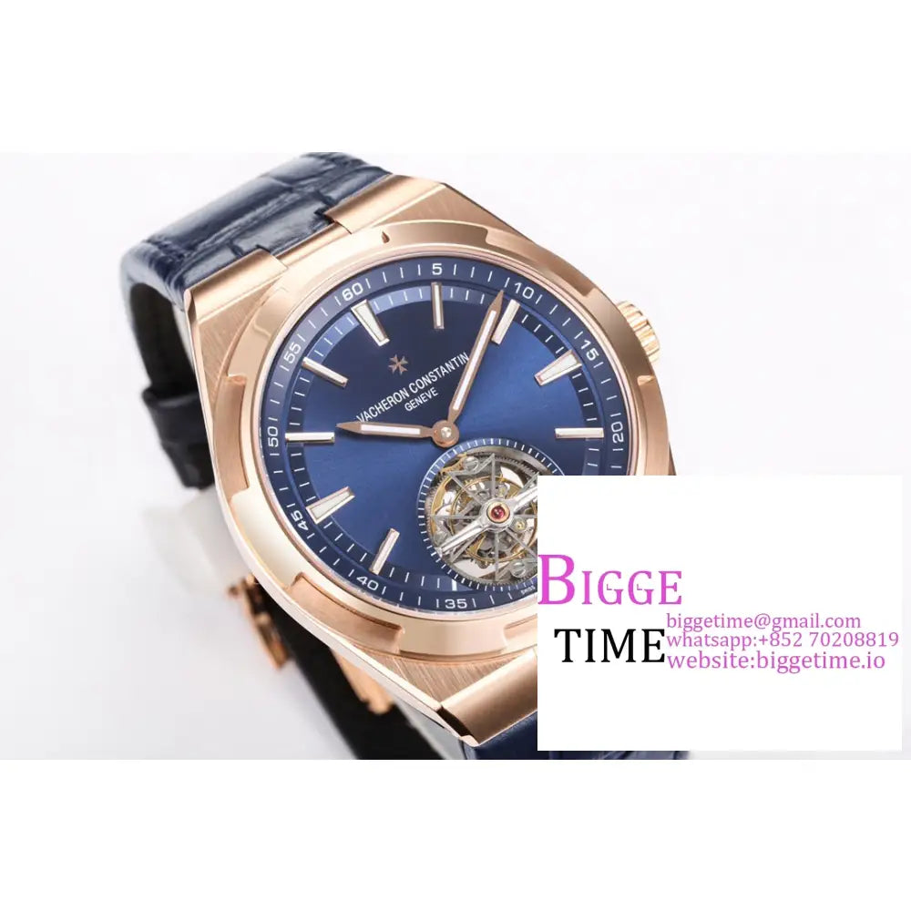 Overseas Tourbillon 42.5Mm 6000V Rg Blue Dial Leather Strap Bbrf Tourb Vacheron Constantin