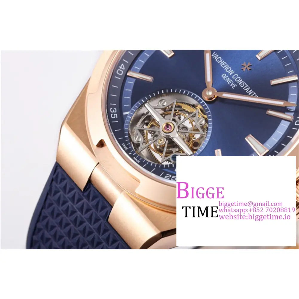 Overseas Tourbillon 42.5Mm 6000V Rg Blue Dial Leather Strap Bbrf Tourb Vacheron Constantin