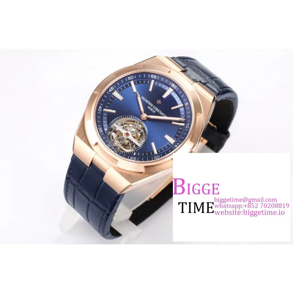 Overseas Tourbillon 42.5Mm 6000V Rg Blue Dial Leather Strap Bbrf Tourb Vacheron Constantin