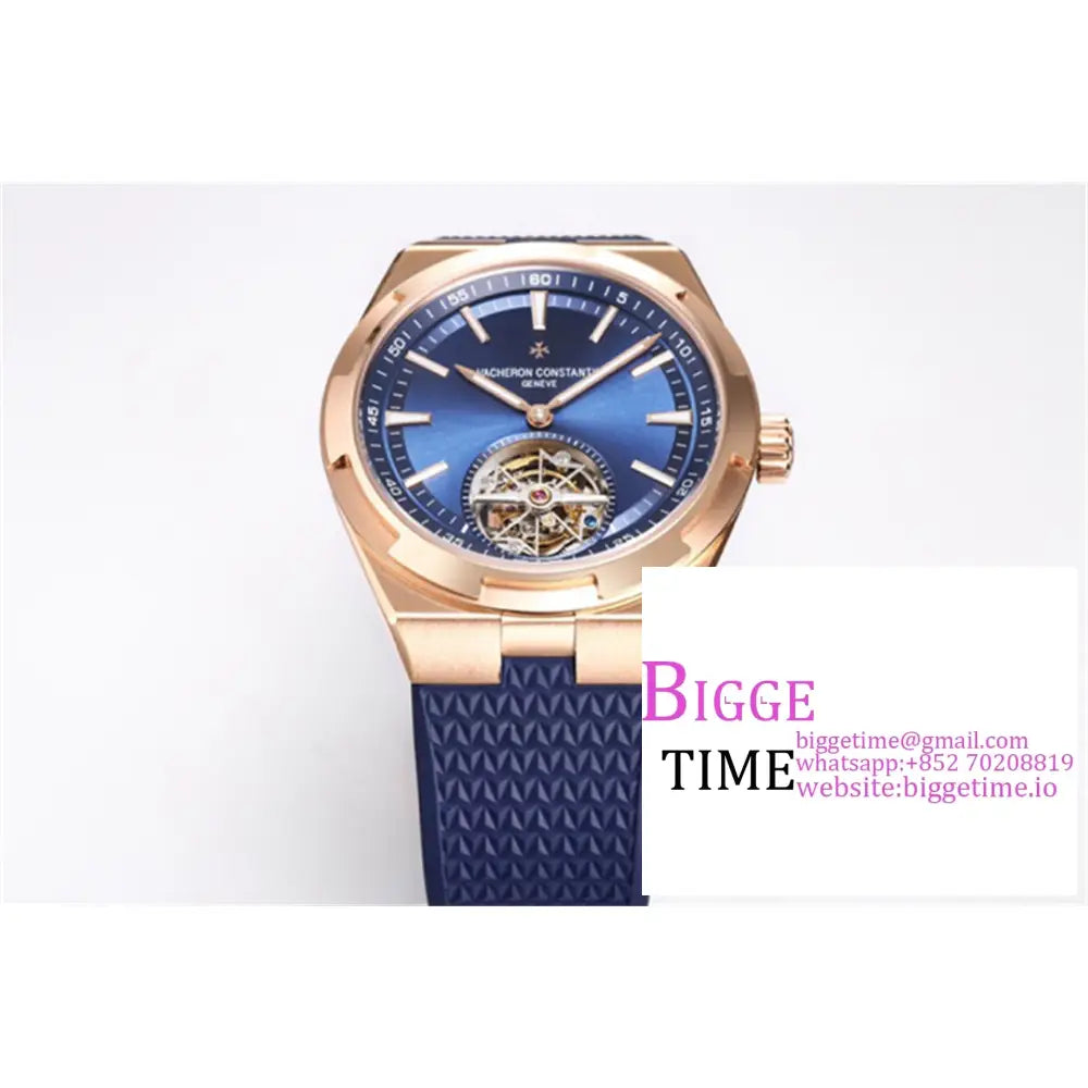 Overseas Tourbillon 42.5Mm 6000V Rg Blue Dial Leather Strap Bbrf Tourb Vacheron Constantin