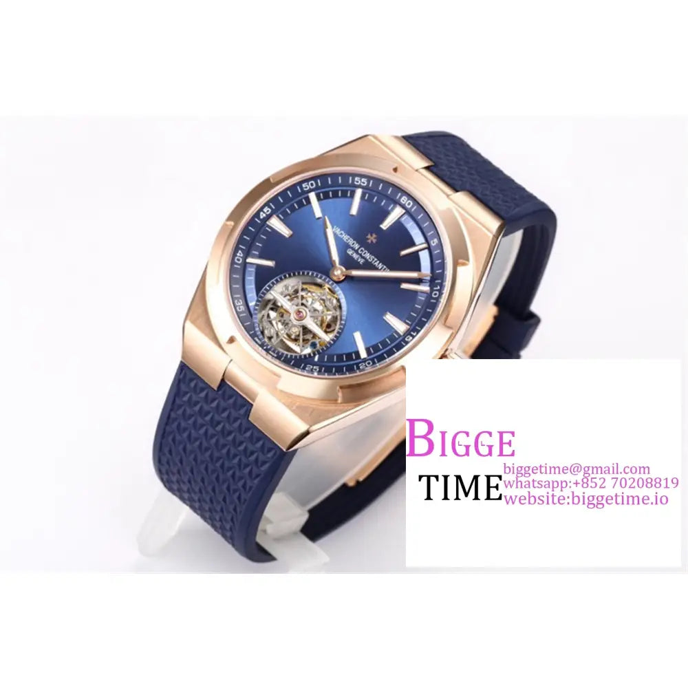 Overseas Tourbillon 42.5Mm 6000V Rg Blue Dial Leather Strap Bbrf Tourb Vacheron Constantin