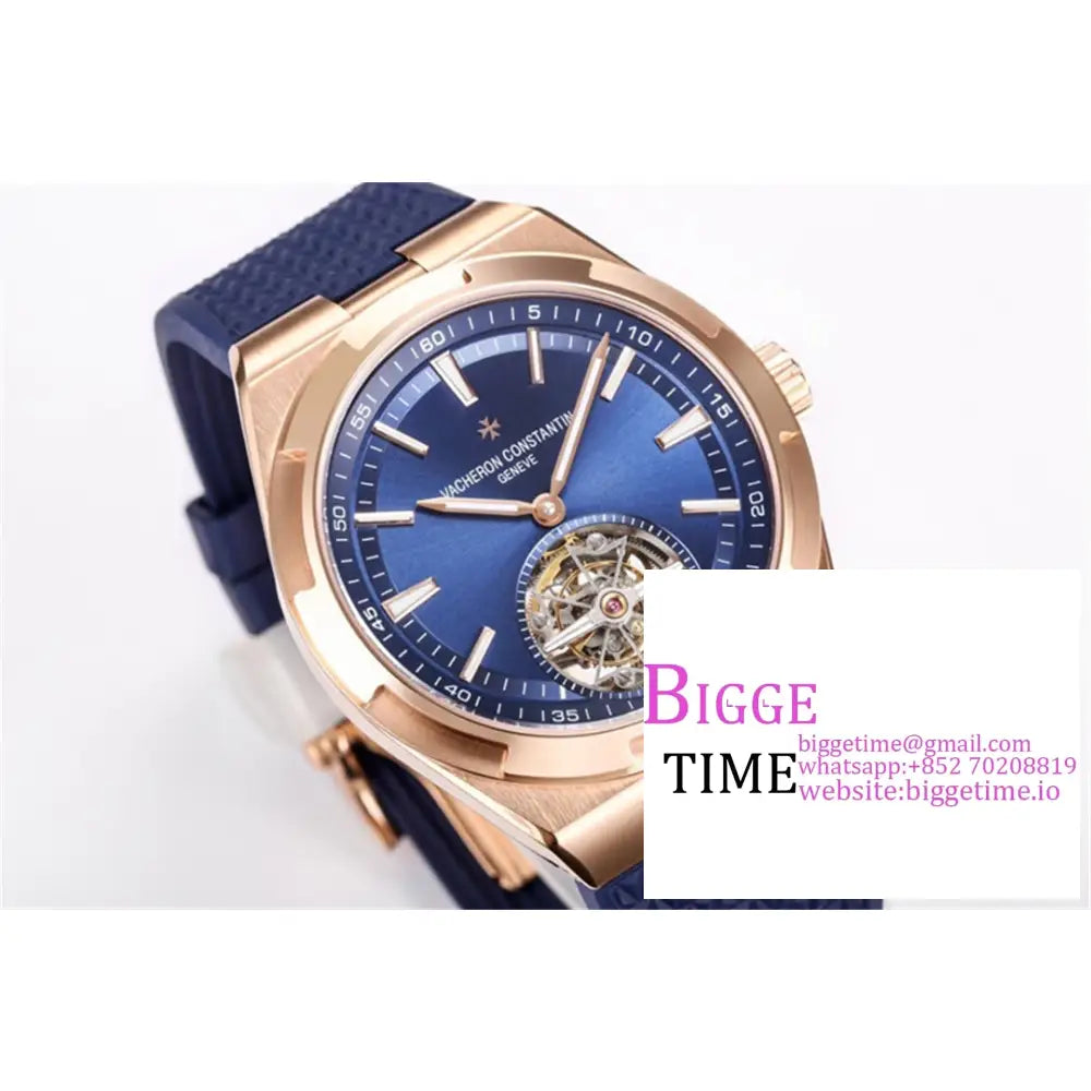 Overseas Tourbillon 42.5Mm 6000V Rg Blue Dial Leather Strap Bbrf Tourb Vacheron Constantin