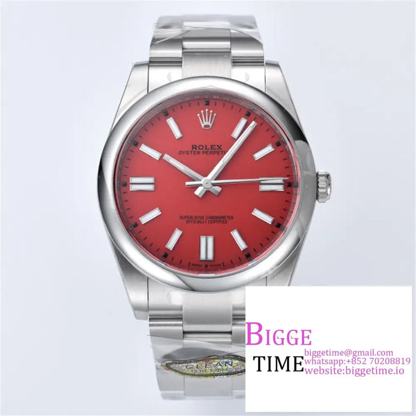 Oyster Perpetual 41Mm 124300 Red Dial Bracelet Clean Factory Cf Vr3230 Option1 Rolex