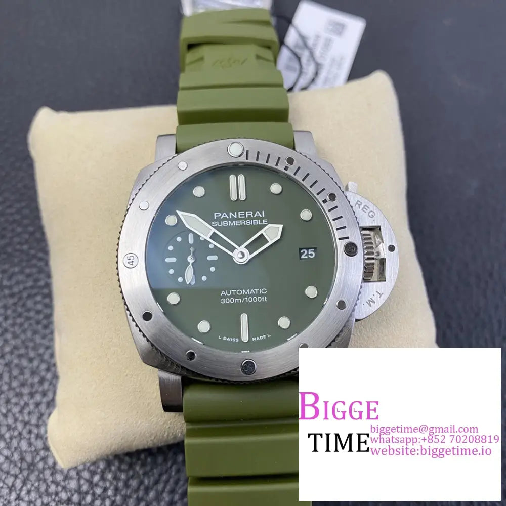 Pam1055 42Mm Submersible Green Dial Rubber Strap Vsf P9000 Option1 Panerai