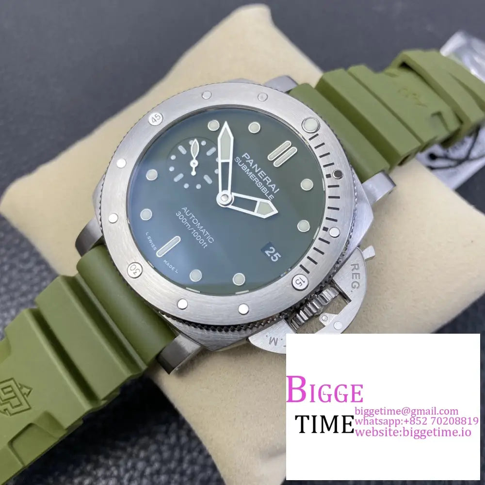 Pam1055 42Mm Submersible Green Dial Rubber Strap Vsf P9000 Panerai