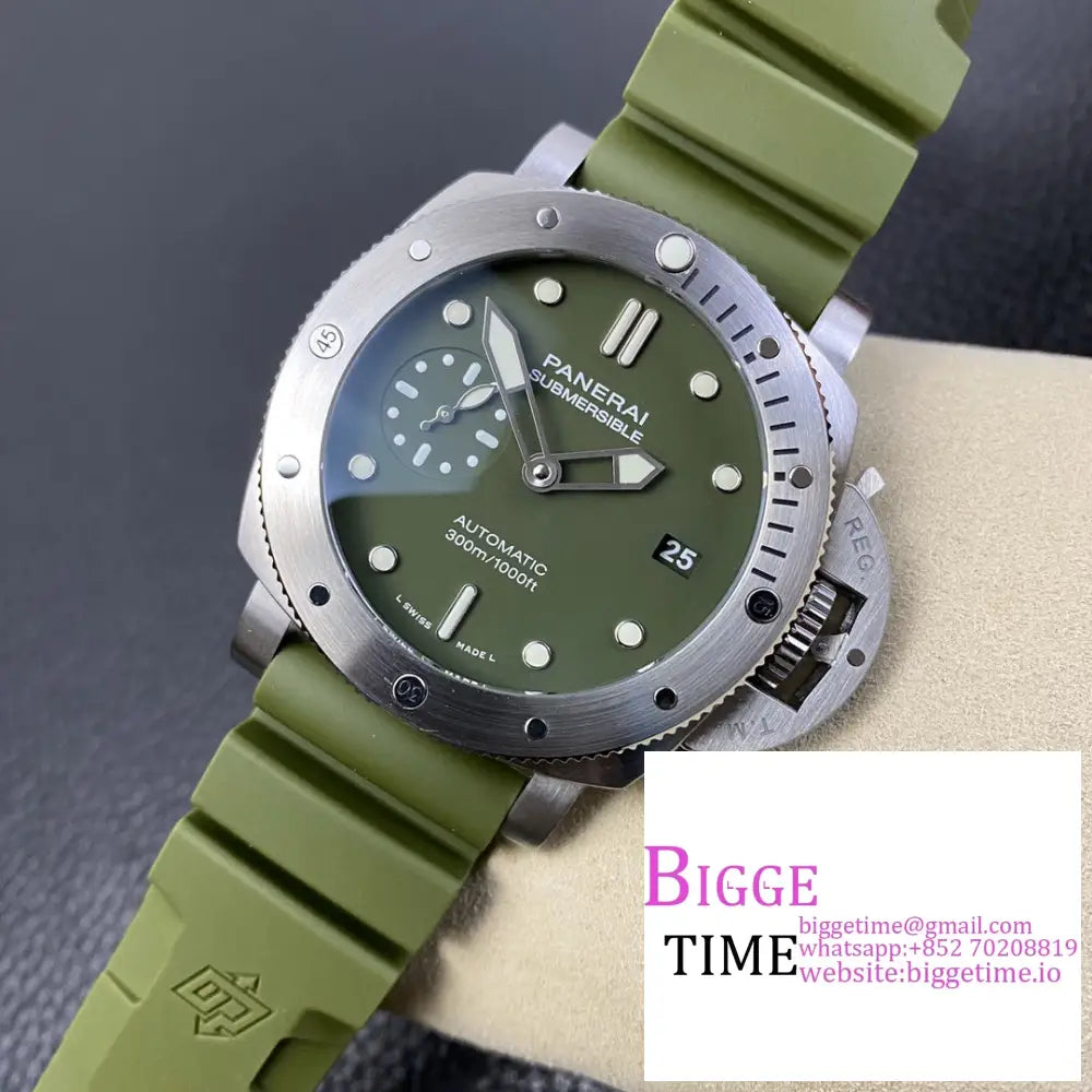 Pam1055 42Mm Submersible Green Dial Rubber Strap Vsf P9000 Panerai