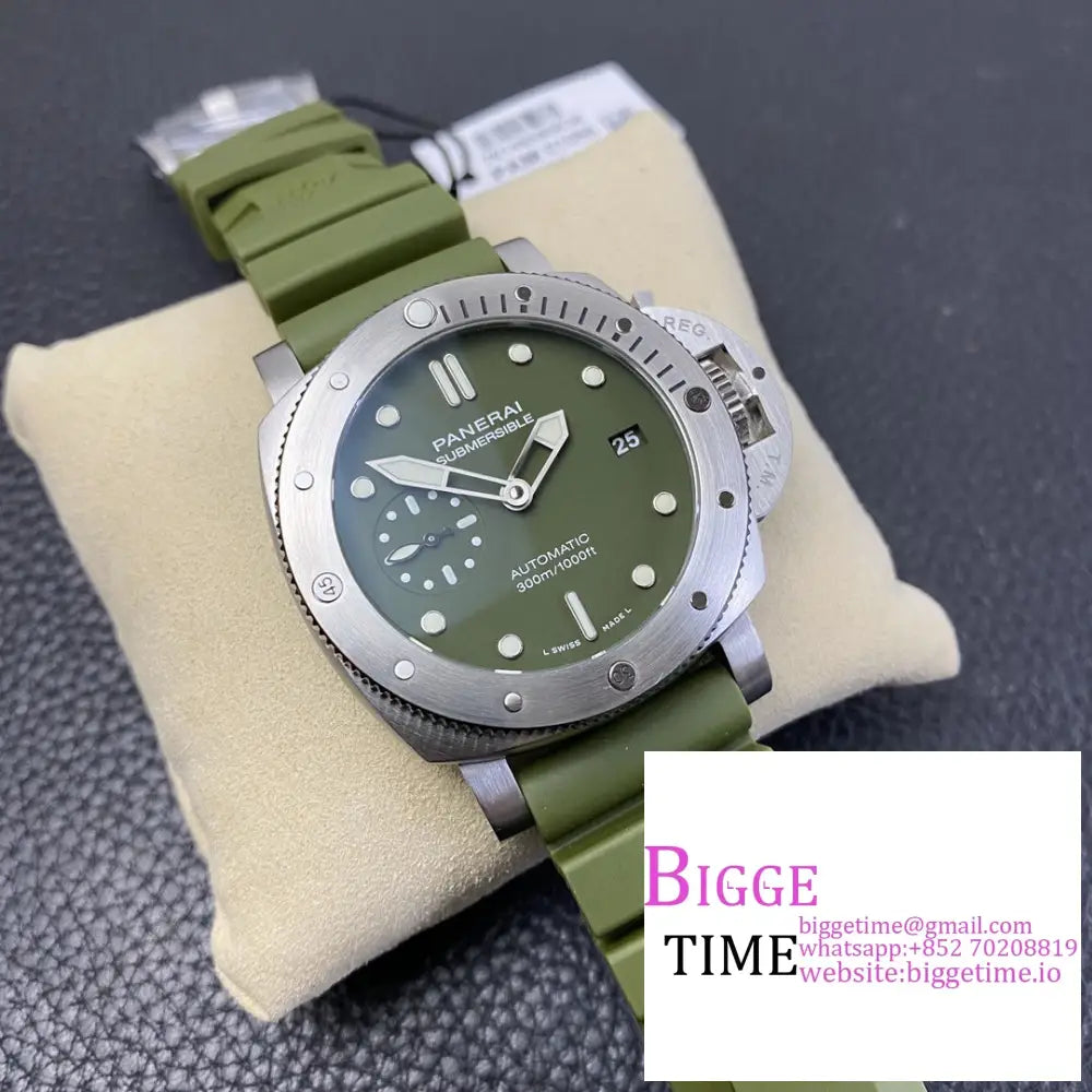 Pam1055 42Mm Submersible Green Dial Rubber Strap Vsf P9000 Panerai