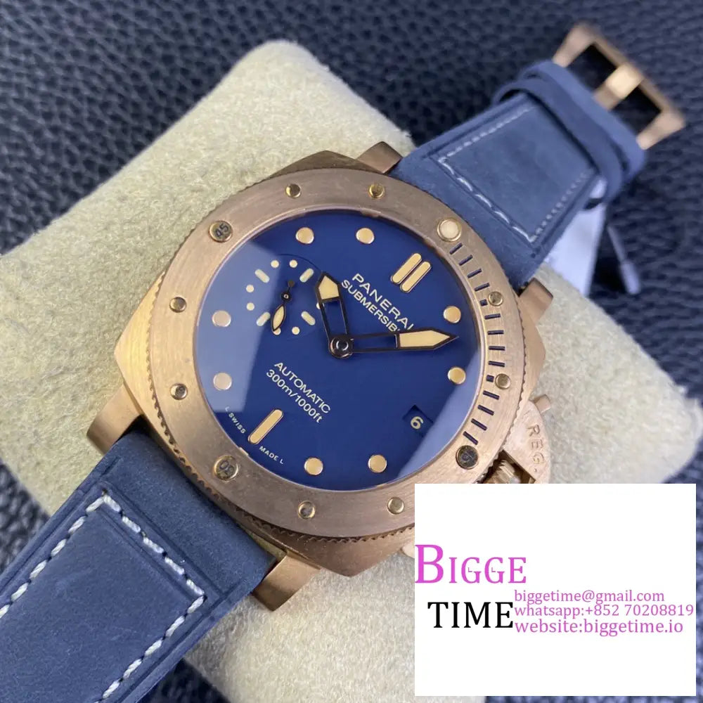 Pam1074 42Mm Submersible Bronze Blue Dial Leather Strap Vsf P9000 Panerai