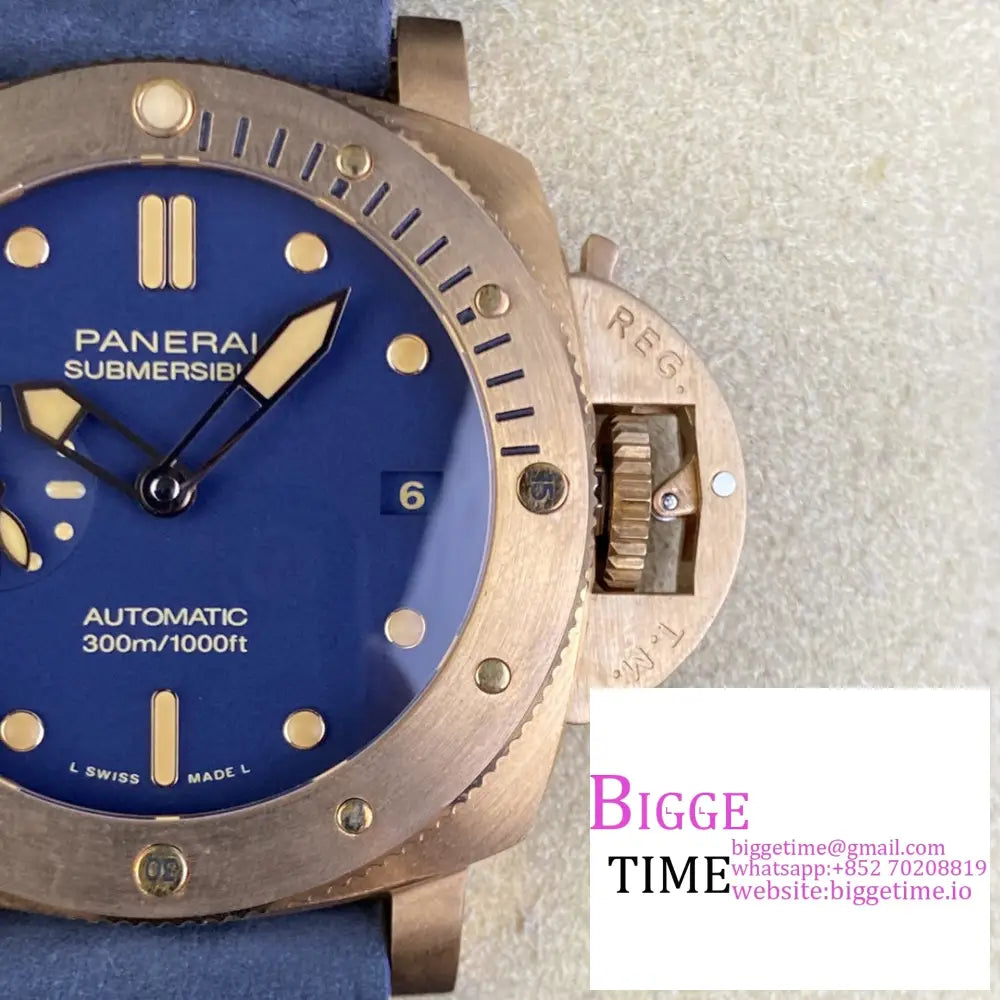 Pam1074 42Mm Submersible Bronze Blue Dial Leather Strap Vsf P9000 Panerai