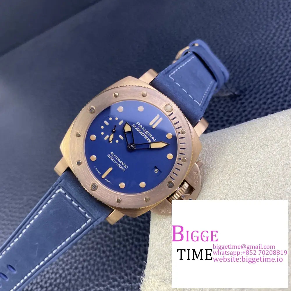 Pam1074 42Mm Submersible Bronze Blue Dial Leather Strap Vsf P9000 Panerai