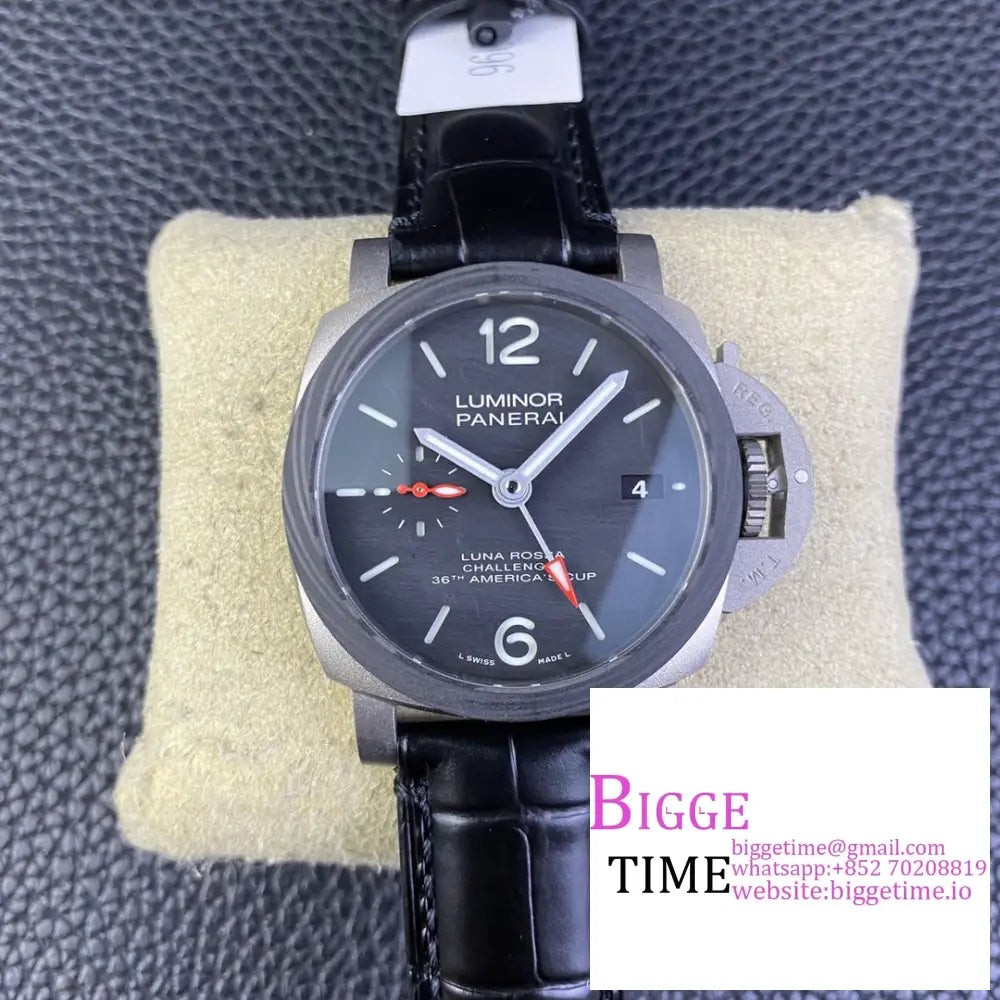 Pam1096 42Mm Luminor Gmt Titanium Black Dial Leather Strap Vsf P9010 Option1 Panerai