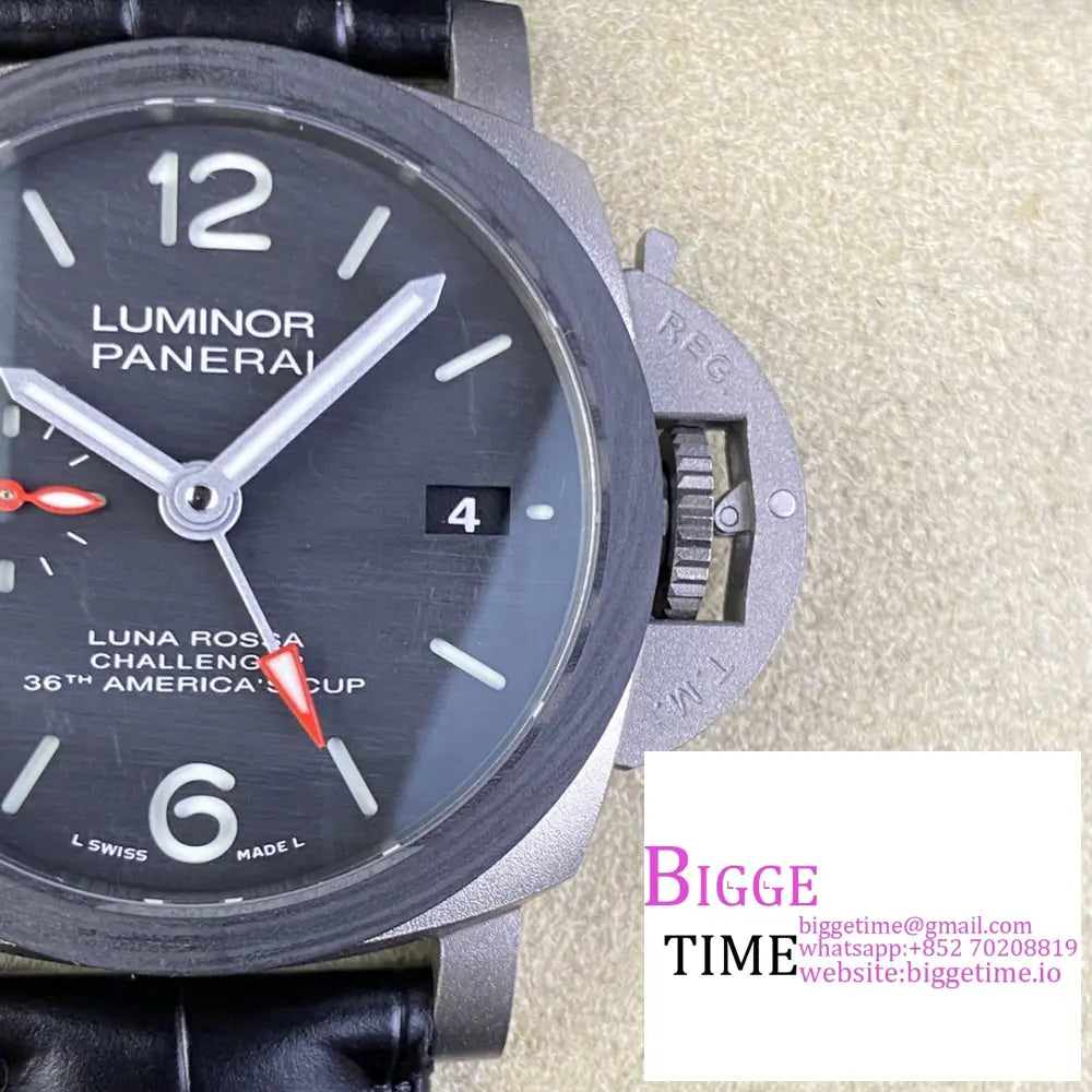 Pam1096 42Mm Luminor Gmt Titanium Black Dial Leather Strap Vsf P9010 Panerai