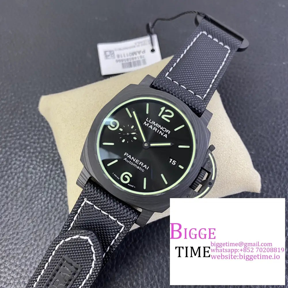 Pam1118 44Mm Luminor Carbon Black Dial Nylon Strap Vsf P9010 Panerai