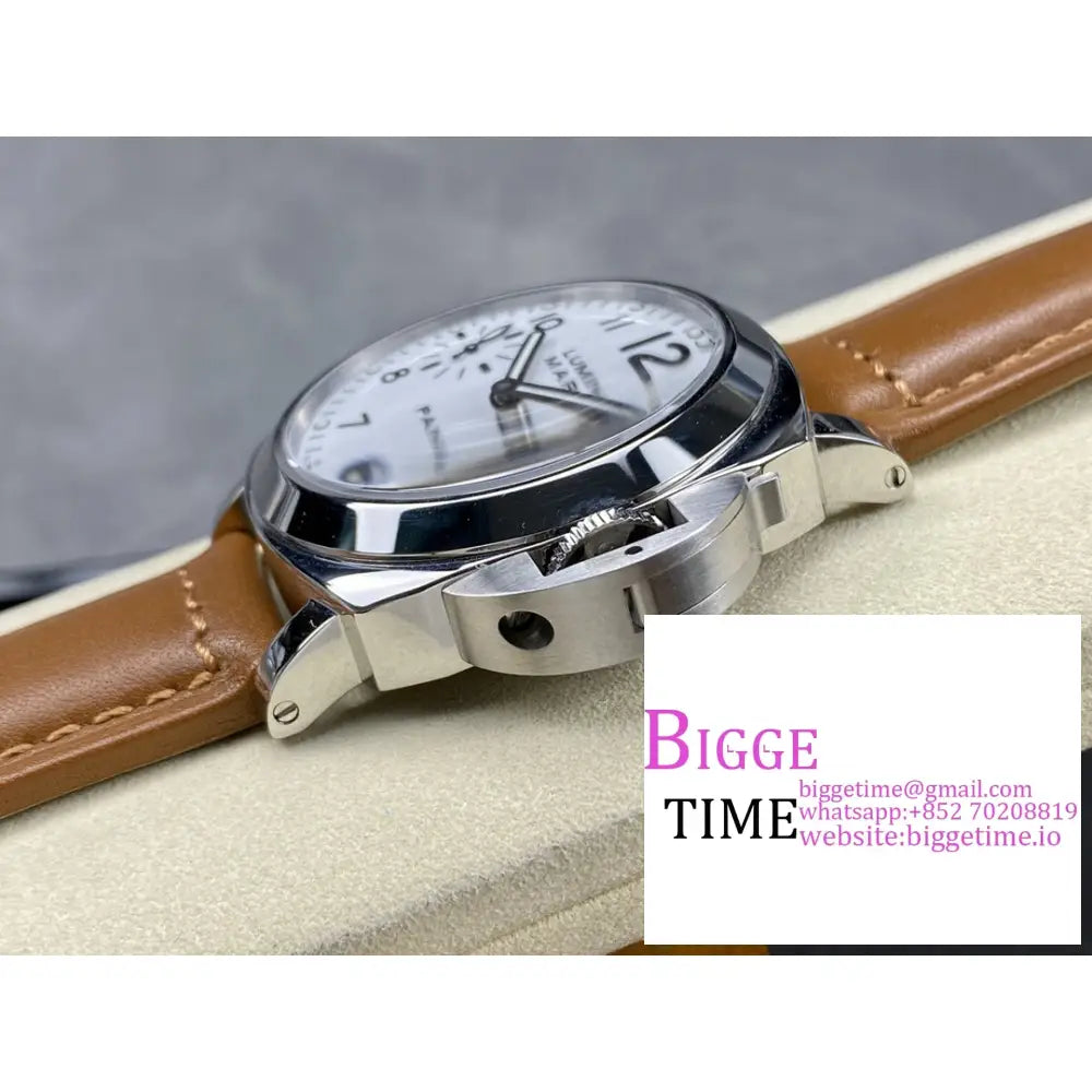 Pam113 44Mm Luminor White Dial Brown Leather Strap Hwf 6497 Panerai