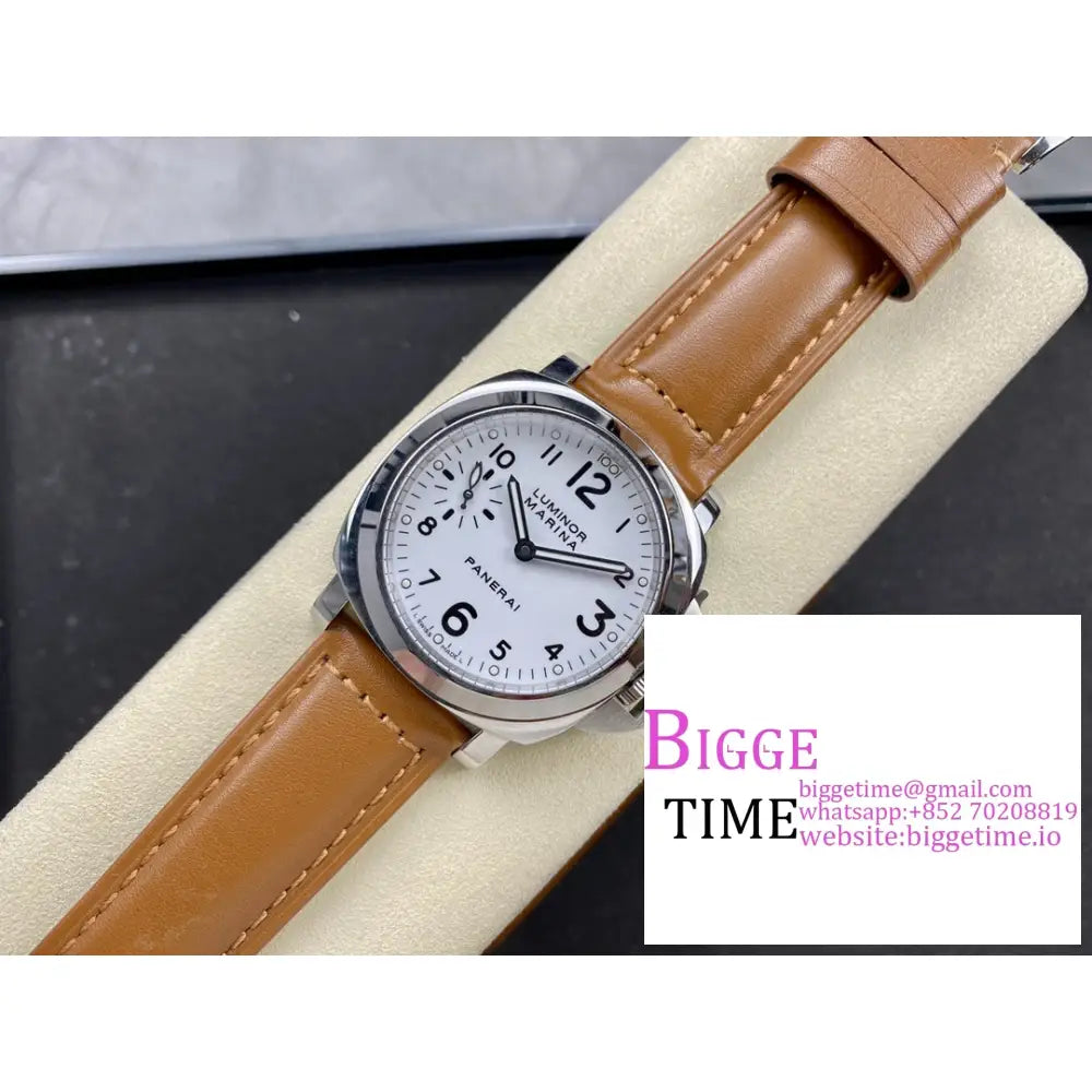 Pam113 44Mm Luminor White Dial Brown Leather Strap Hwf 6497 Panerai