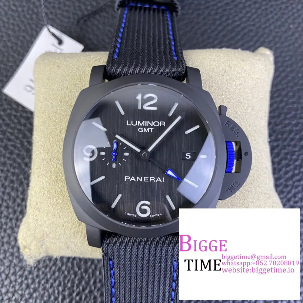 Pam1176 44Mm Luminor Gmt Bucherer Blue Black Dial Nylon Strap Vsf P9010 Option1 Panerai