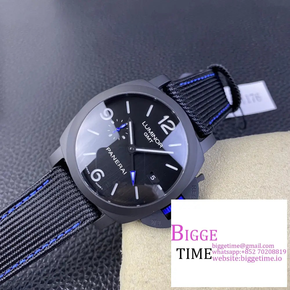 Pam1176 44Mm Luminor Gmt Bucherer Blue Black Dial Nylon Strap Vsf P9010 Panerai