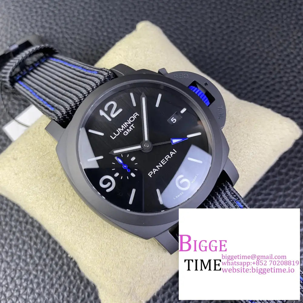 Pam1176 44Mm Luminor Gmt Bucherer Blue Black Dial Nylon Strap Vsf P9010 Panerai