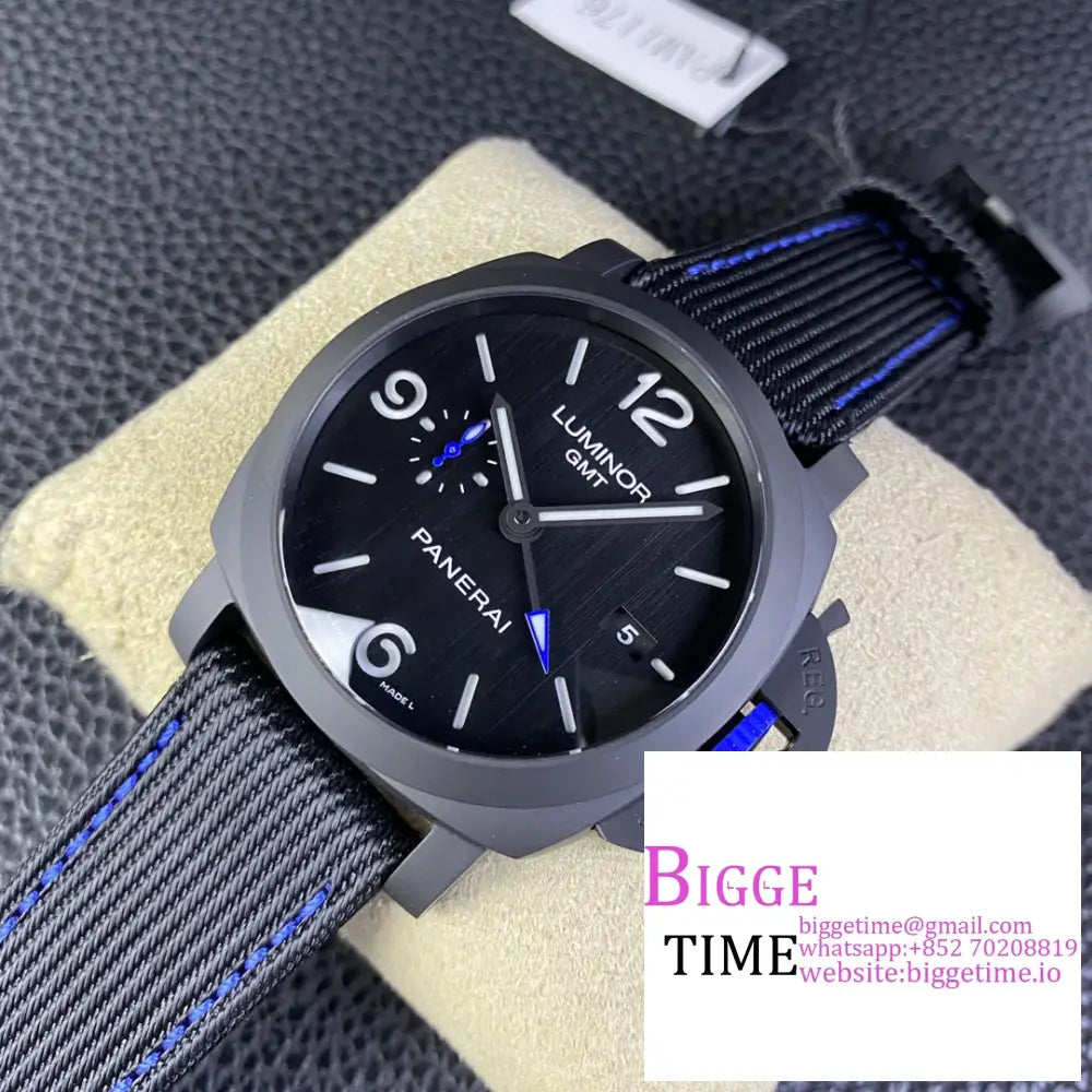 Pam1176 44Mm Luminor Gmt Bucherer Blue Black Dial Nylon Strap Vsf P9010 Panerai