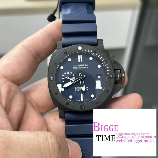 Pam1232 44Mm Submersible Carbon Blue Dial Rubber Strap Vsf P9000 Option1 Panerai