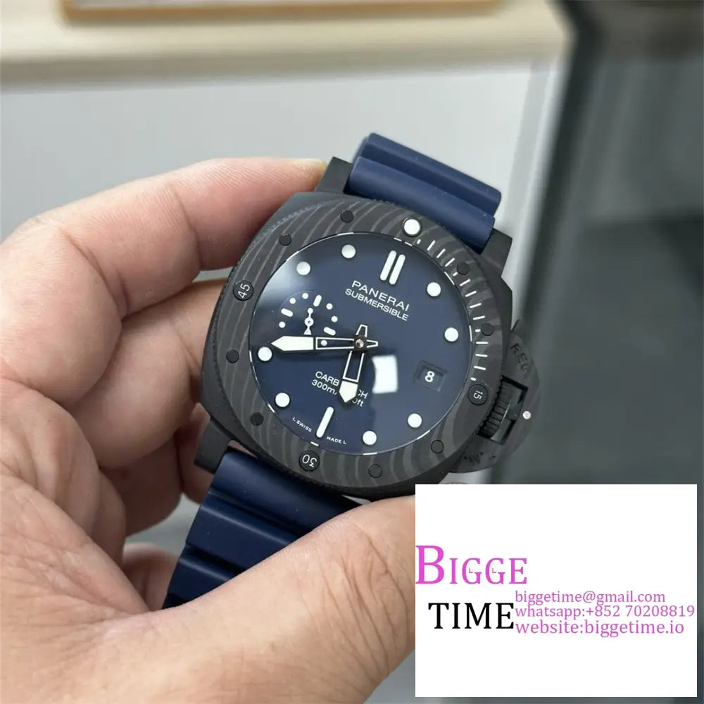 Pam1232 44Mm Submersible Carbon Blue Dial Rubber Strap Vsf P9000 Panerai