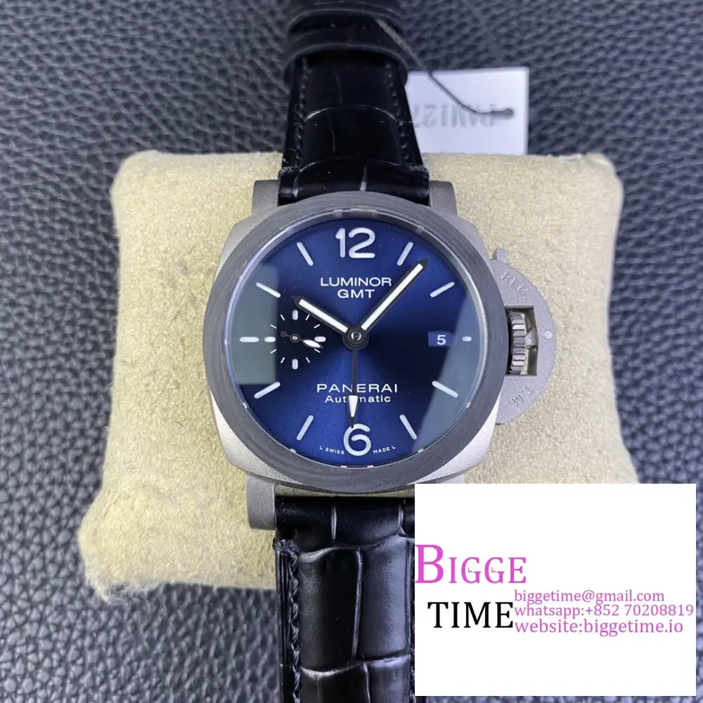 Pam1279 42Mm Luminor Gmt Titanium Blue Dial Black Leather Strap Vsf P9010 Option1 Panerai