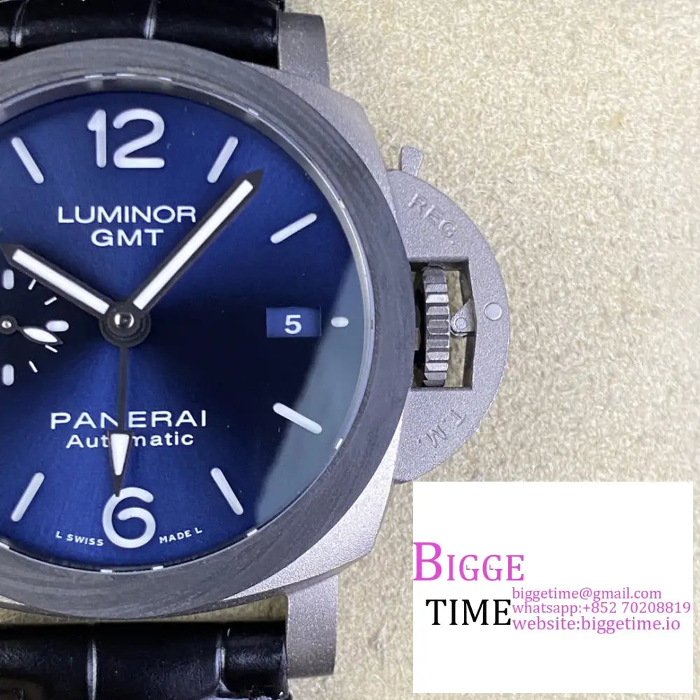 Pam1279 42Mm Luminor Gmt Titanium Blue Dial Black Leather Strap Vsf P9010 Panerai