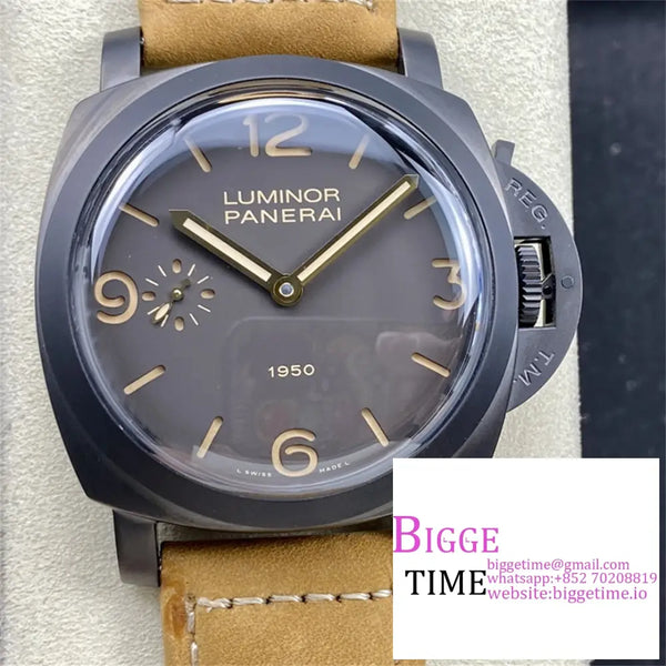 Pam375 47Mm Luminor Ceramic Grey Dial Brown Leather Strap Hwf P3000 Option1 Panerai