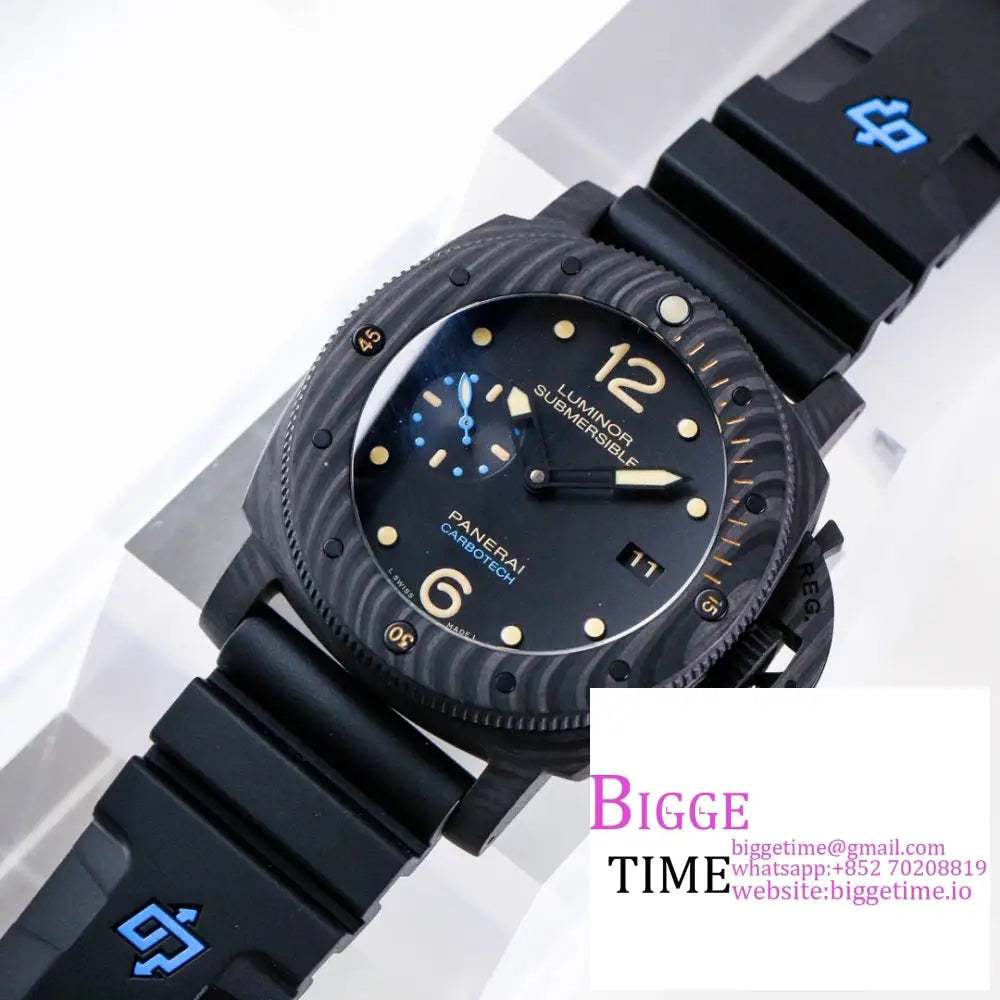 Pam616 47Mm Submersible Carbon Black Dial Rubber Strap Vsf P9000 Panerai