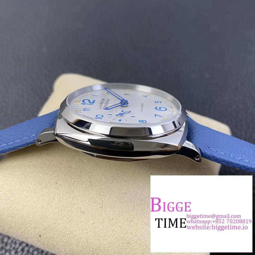 Pam906 42Mm Luminor Due White Dial Blue Leather Strap Vsf P9000 Panerai