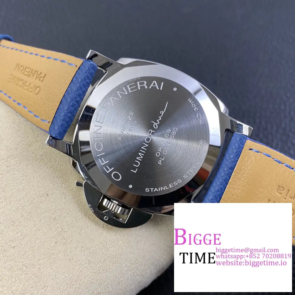 Pam906 42Mm Luminor Due White Dial Blue Leather Strap Vsf P9000 Panerai