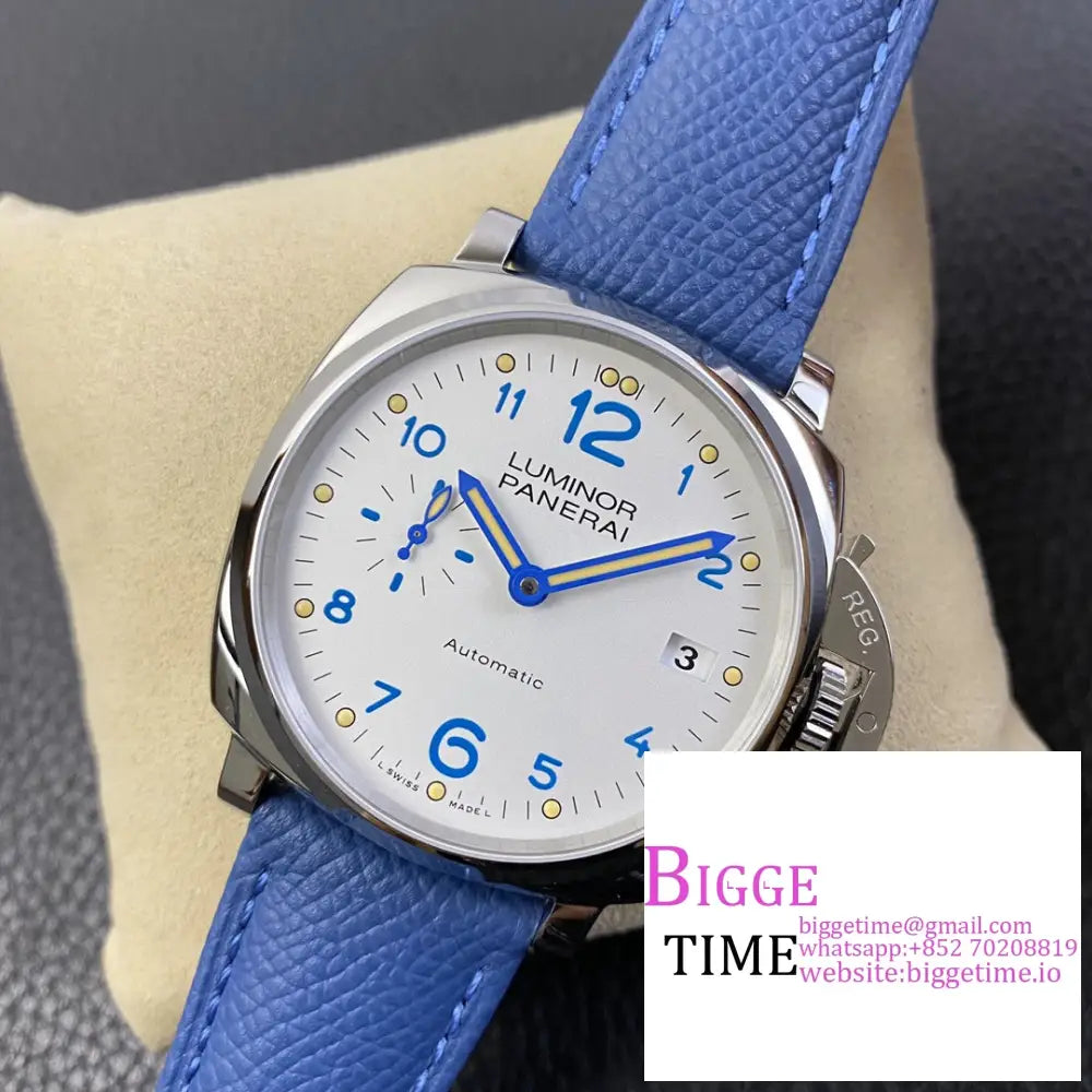 Pam906 42Mm Luminor Due White Dial Blue Leather Strap Vsf P9000 Panerai