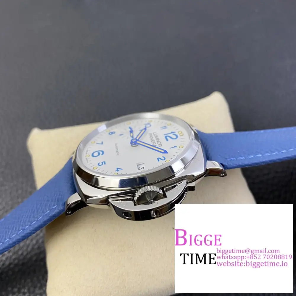 Pam906 42Mm Luminor Due White Dial Blue Leather Strap Vsf P9000 Panerai