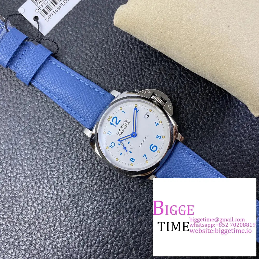 Pam906 42Mm Luminor Due White Dial Blue Leather Strap Vsf P9000 Panerai