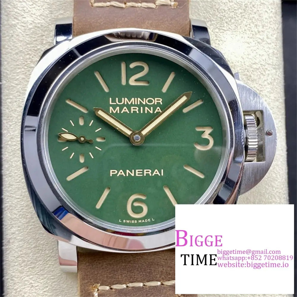 Pam911 44Mm Luminor Green Dial Brown Leather Strap Hwf 6497 Option1 Panerai