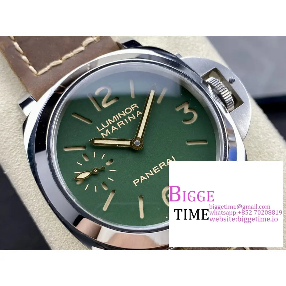 Pam911 44Mm Luminor Green Dial Brown Leather Strap Hwf 6497 Panerai