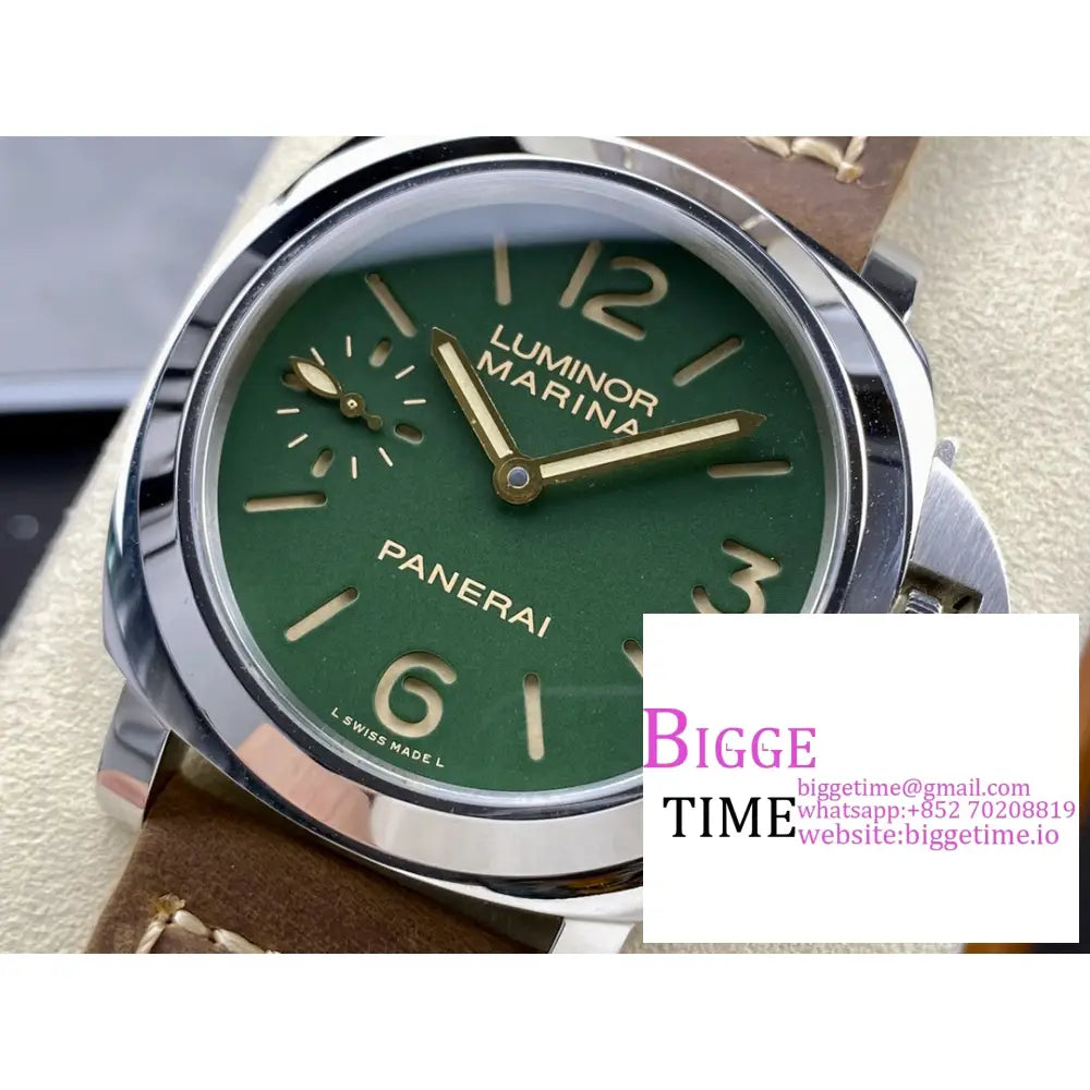 Pam911 44Mm Luminor Green Dial Brown Leather Strap Hwf 6497 Panerai