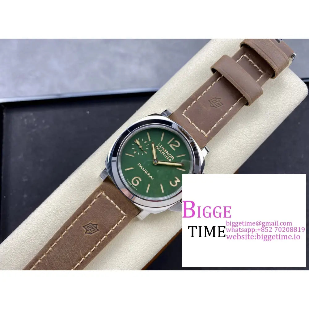 Pam911 44Mm Luminor Green Dial Brown Leather Strap Hwf 6497 Panerai