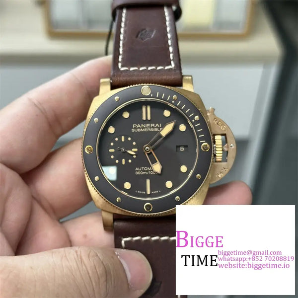 Pam968 47Mm Submersible Bronze Black Dial Brown Leather Strap Vsf P9010 Option1 Panerai