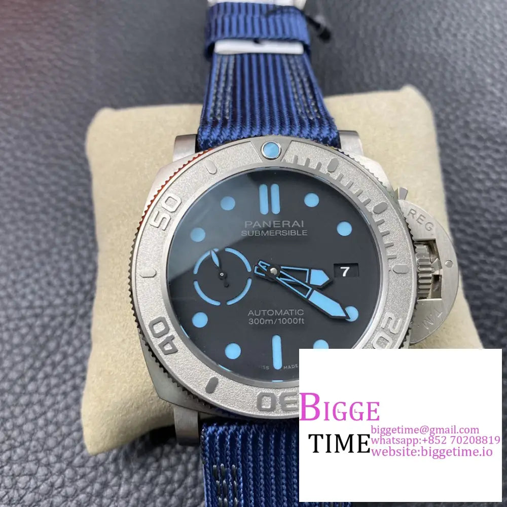 Pam985 47Mm Submersible Mike Horn Titanium Black Dial Blue Nylon Strap Vsf P9000 Option1 Panerai