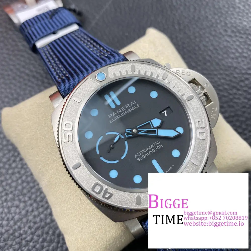 Pam985 47Mm Submersible Mike Horn Titanium Black Dial Blue Nylon Strap Vsf P9000 Panerai