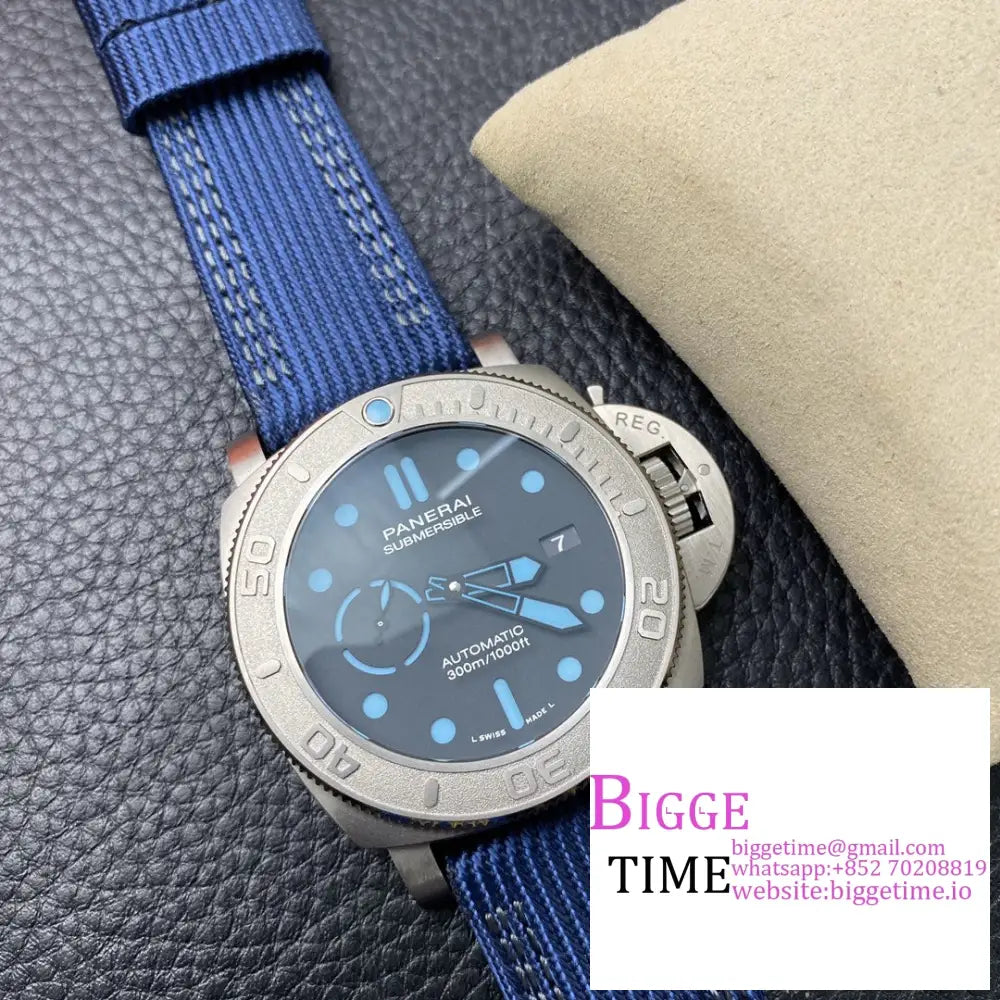 Pam985 47Mm Submersible Mike Horn Titanium Black Dial Blue Nylon Strap Vsf P9000 Panerai